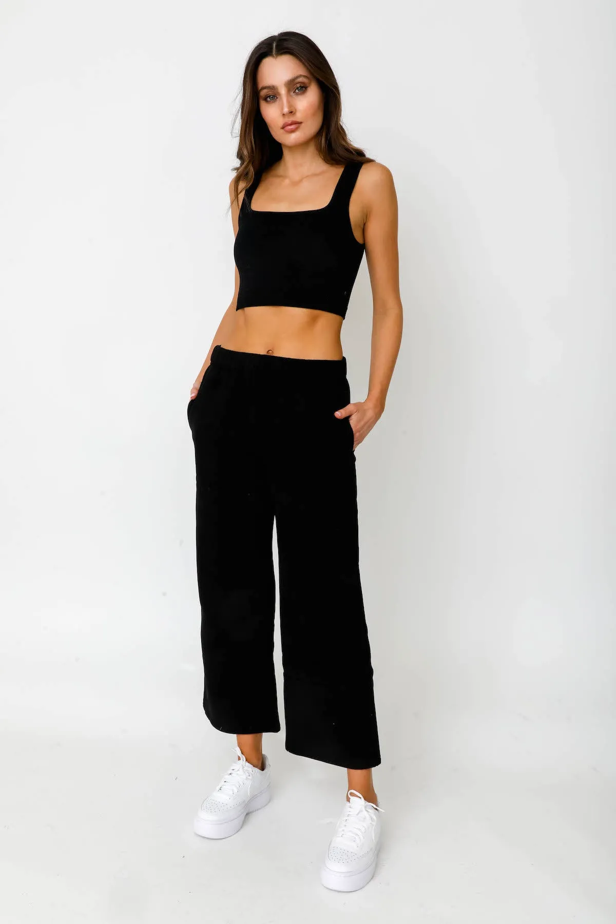 Wide Leg Sweatpants - Black