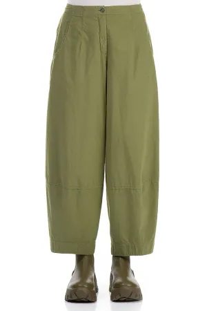 Wide Olive Cotton Trousers