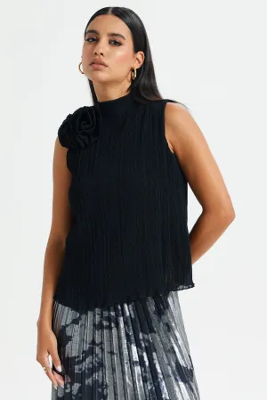 Women Black Corsage Sleeveless Blouse