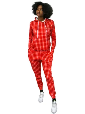 Women’s Casual Red Stripe Tracksuit Set – Bold & Comfortable Two-Piece Outfit